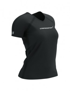 Cămăși De Alergare Compressport Antrenament SS Logo Tshirt W Dama Negrii | 142580-STU