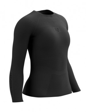 Cămăși De Alergare Compressport On/Off Base Layer LS Top W Dama Negrii | 019674-TBX