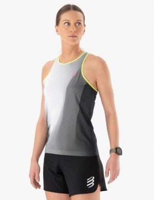 Cămăși De Alergare Compressport Performance Singlet W Dama Negrii Albi | 027635-CTS