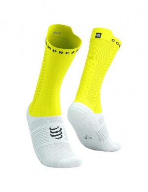 Cycling Socks Compressport Pro Racing Socks v4.0 Bike Barbati Albi Galbeni | 849721-GSA