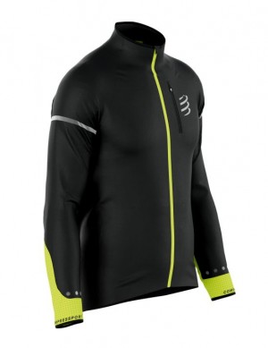 Jachetă De Alergare Compressport Hurricane Windproof Jacket Flash M Barbati Negrii Galbeni | 732564-OJE