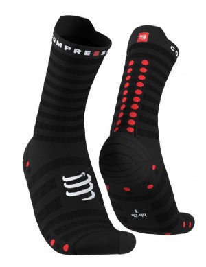 Sosete Alergare Compressport Pro Racing Socks v4.0 Ultralight Run High Barbati Negrii Rosii | 795308-OKX