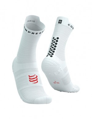 Sosete Alergare Compressport Pro Racing Socks v4.0 Run High Barbati Albi Negrii | 760938-ODV