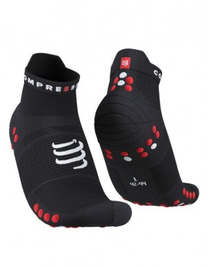 Sosete Alergare Compressport Pro Racing Socks v4.0 Run Low Barbati Negrii Rosii | 954271-UHR