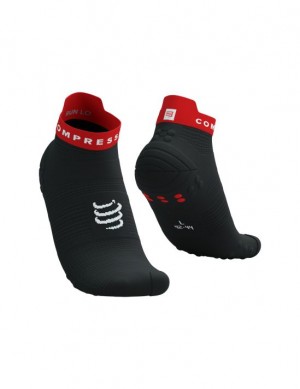 Sosete Alergare Compressport Pro Racing Socks v4.0 Run Low Barbati Negrii Rosii | 237940-BSQ