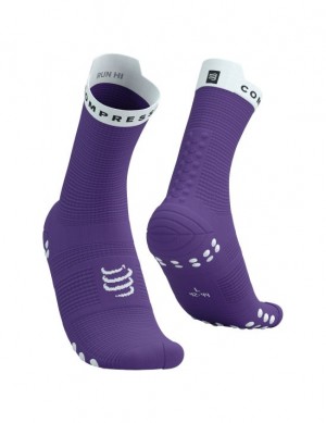 Sosete Alergare Compressport Pro Racing Socks v4.0 Run High Barbati Violet Albi | 132495-MXD