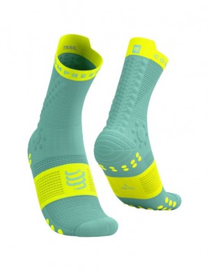 Sosete Compressport Pro Racing Socks v4.0 Trail Unisex Albastri Galbeni | 159372-NHM