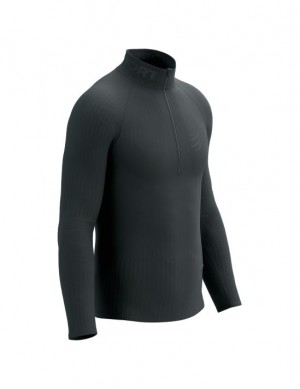 Tricouri Compressport 3D Thermo Half Zip LS Top Dama Negrii | 827491-ELR