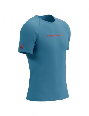 Tricouri Compressport Antrenament SS Logo Tshirt M Barbati Albastri | 692450-ZSO