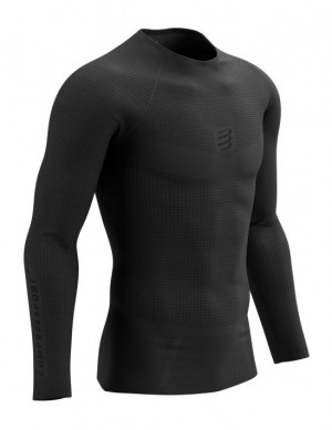 Tricouri Compressport On/Off Base Layer LS Top M Unisex Negrii | 375816-KZD