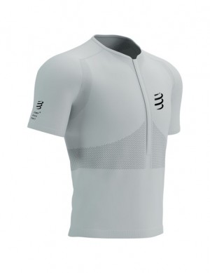 Tricouri Compressport Trail Half-Zip Fitted SS Top Barbati Albi | 536407-VDH