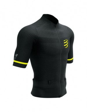 Tricouri Compressport Trail Postural SS Top M Barbati Negrii Galbeni | 897625-MPJ