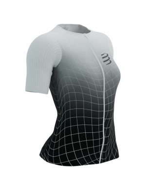 Tricouri Compressport Tri Postural Aero SS Top W Dama Negrii Albi | 321549-RTO