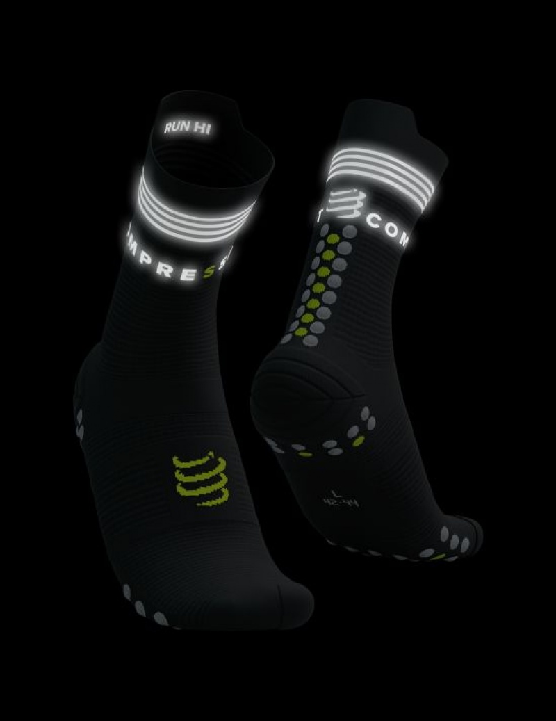 Accesorii Compressport Pro Racing Socks V4.0 Run High Flash Unisex Negrii Galbeni | 348570-CNI