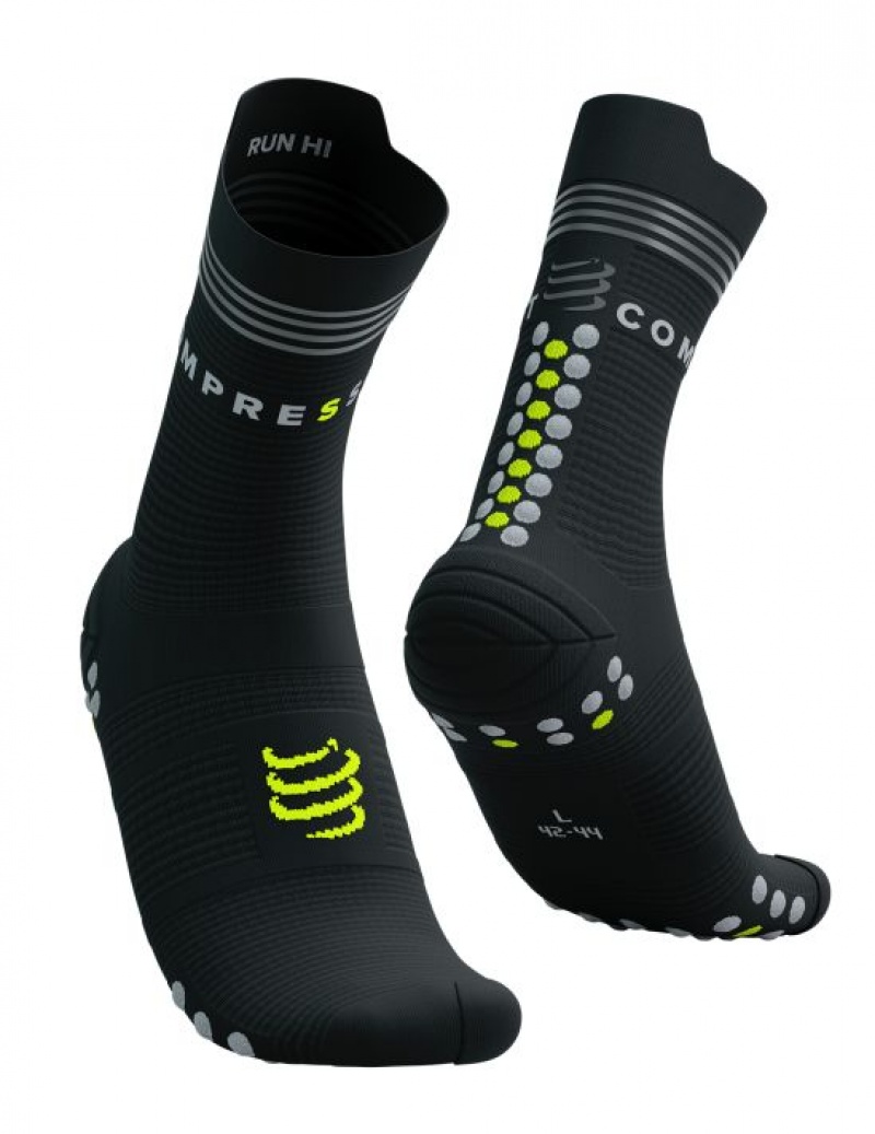 Accesorii Compressport Pro Racing Socks V4.0 Run High Flash Unisex Negrii Galbeni | 348570-CNI