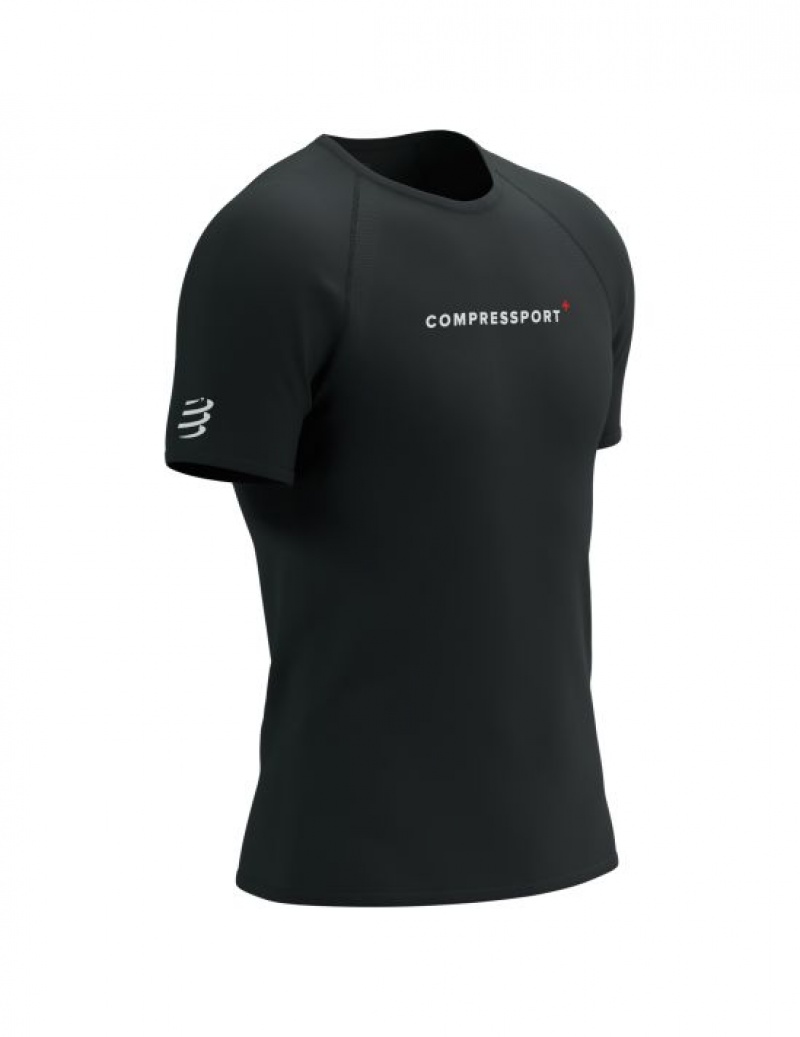 Cămăși De Alergare Compressport Antrenament SS Logo Tshirt M Barbati Negrii | 936048-LUM