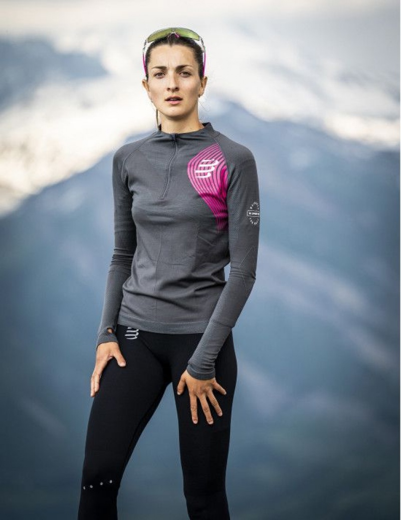 Cămăși De Alergare Compressport Iarnă Trail Postural LS Top W Dama Colorati | 431059-FKH