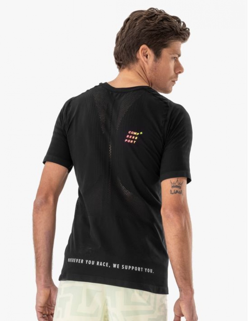 Cămăși De Alergare Compressport Racing SS Tshirt M Barbati Negrii Galbeni | 439650-HMR