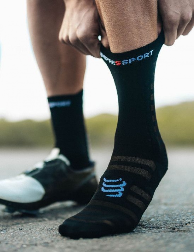 Cycling Socks Compressport Pro Racing Socks v4.0 Ultralight Bike Barbati Negrii Albi | 918532-IPX