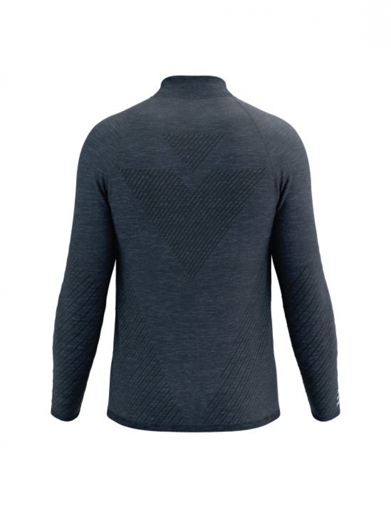 Hanorac cu Gluga Compressport Seamless Zip Sweatshirt Barbati Indigo | 672438-UEI