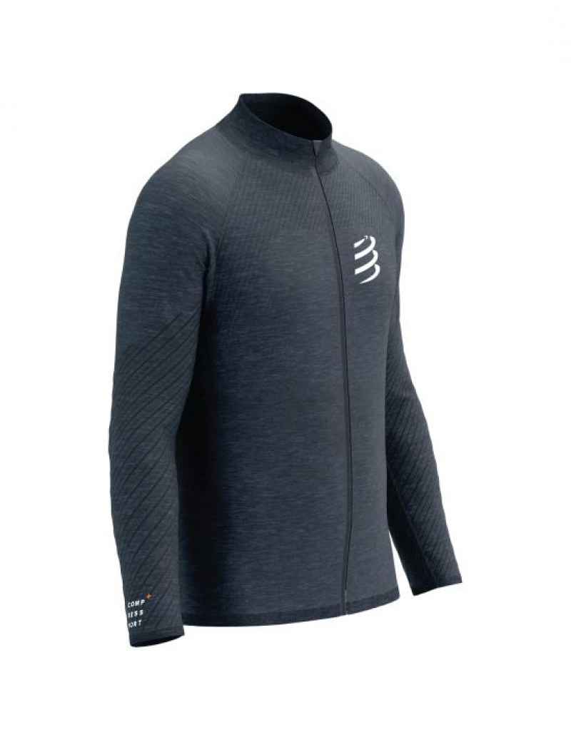 Hanorac cu Gluga Compressport Seamless Zip Sweatshirt Barbati Indigo | 672438-UEI