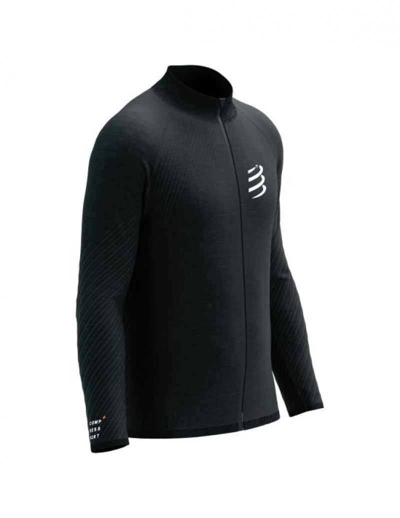 Hanorac cu Gluga Compressport Seamless Zip Sweatshirt Barbati Negrii | 158620-LDW