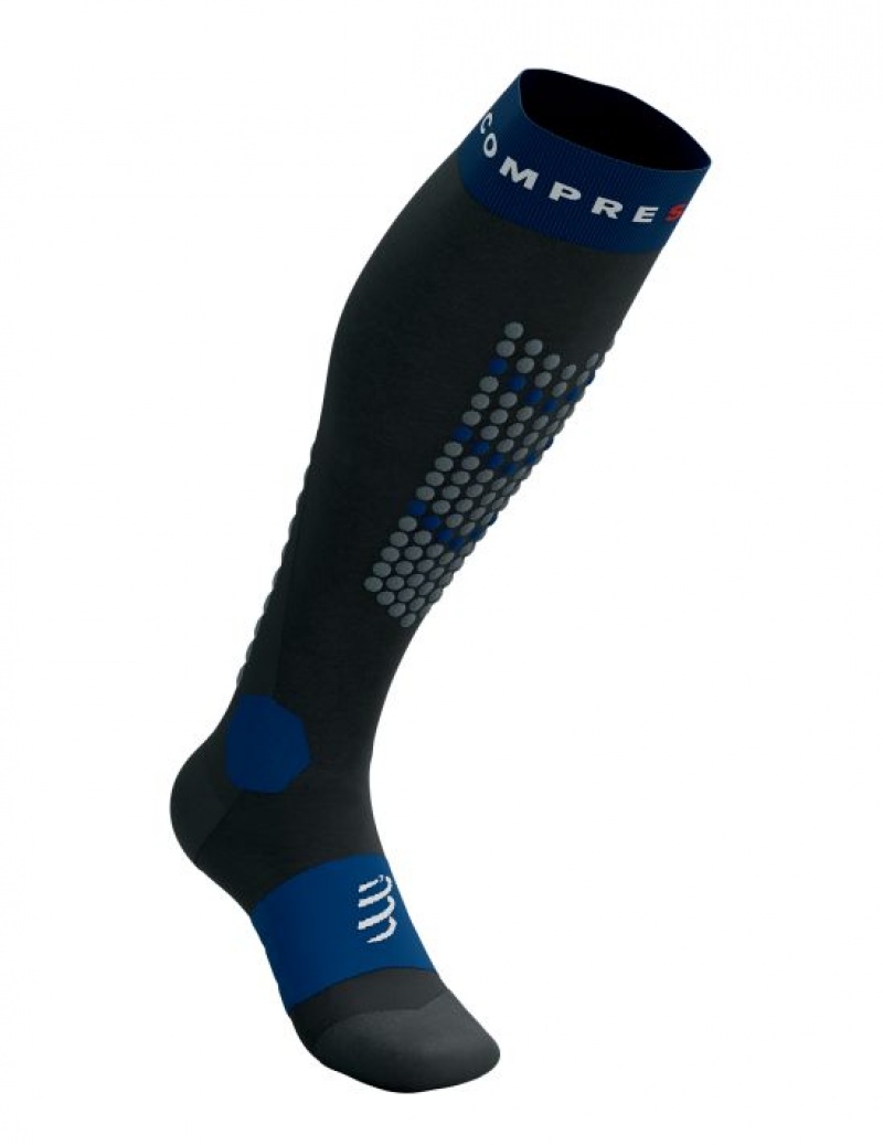 High Socks Compressport Alpine Ski Full Socks Barbati Negrii Albastri | 439578-BMK