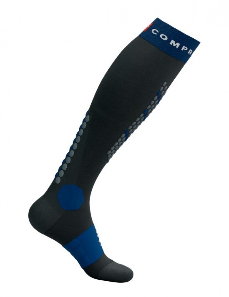 High Socks Compressport Alpine Ski Full Socks Barbati Negrii Albastri | 439578-BMK