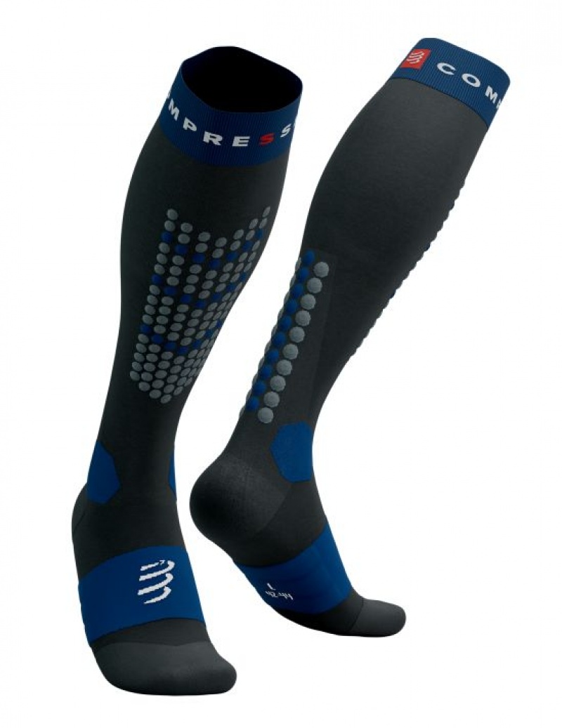 High Socks Compressport Alpine Ski Full Socks Barbati Negrii Albastri | 439578-BMK