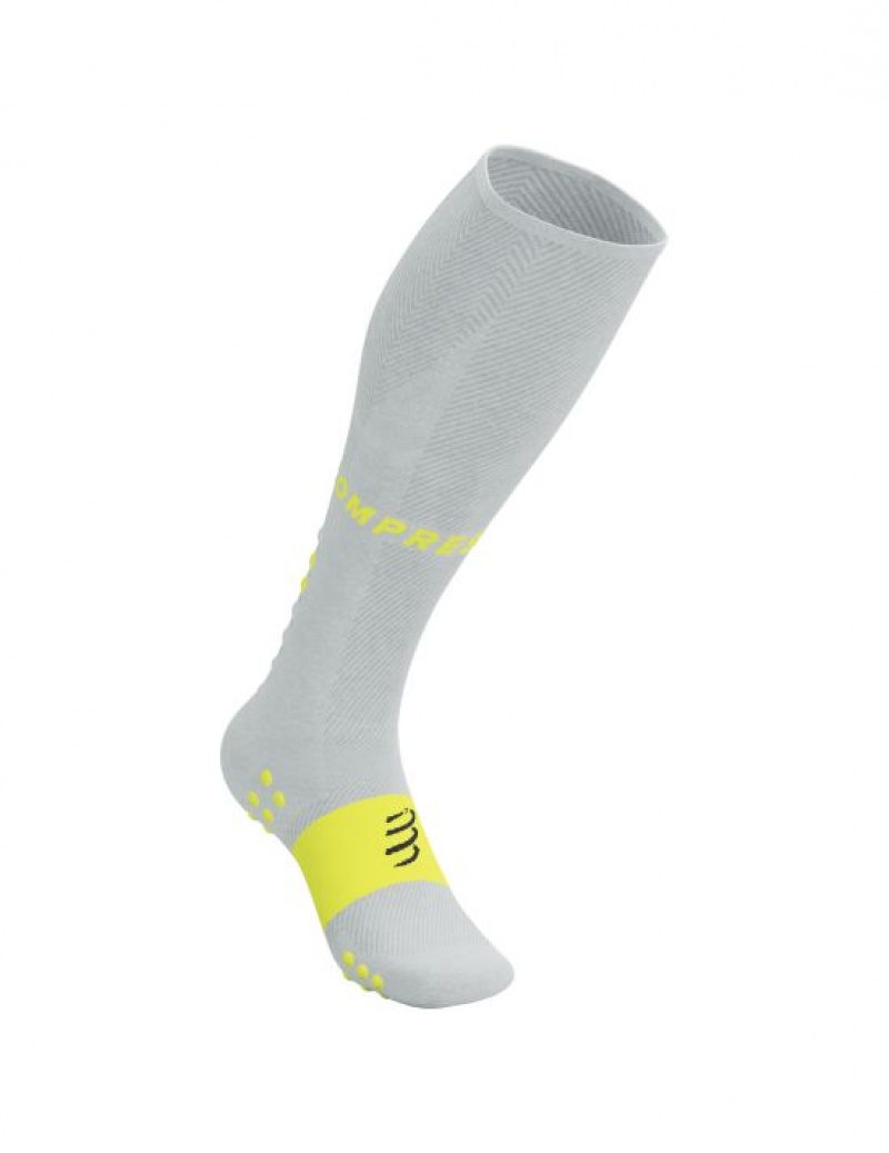 High Socks Compressport Full Socks Oxygen Barbati Albi Galbeni | 379684-LDO