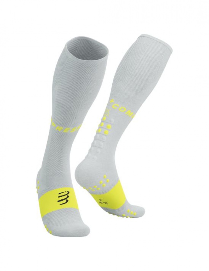 High Socks Compressport Full Socks Oxygen Barbati Albi Galbeni | 379684-LDO