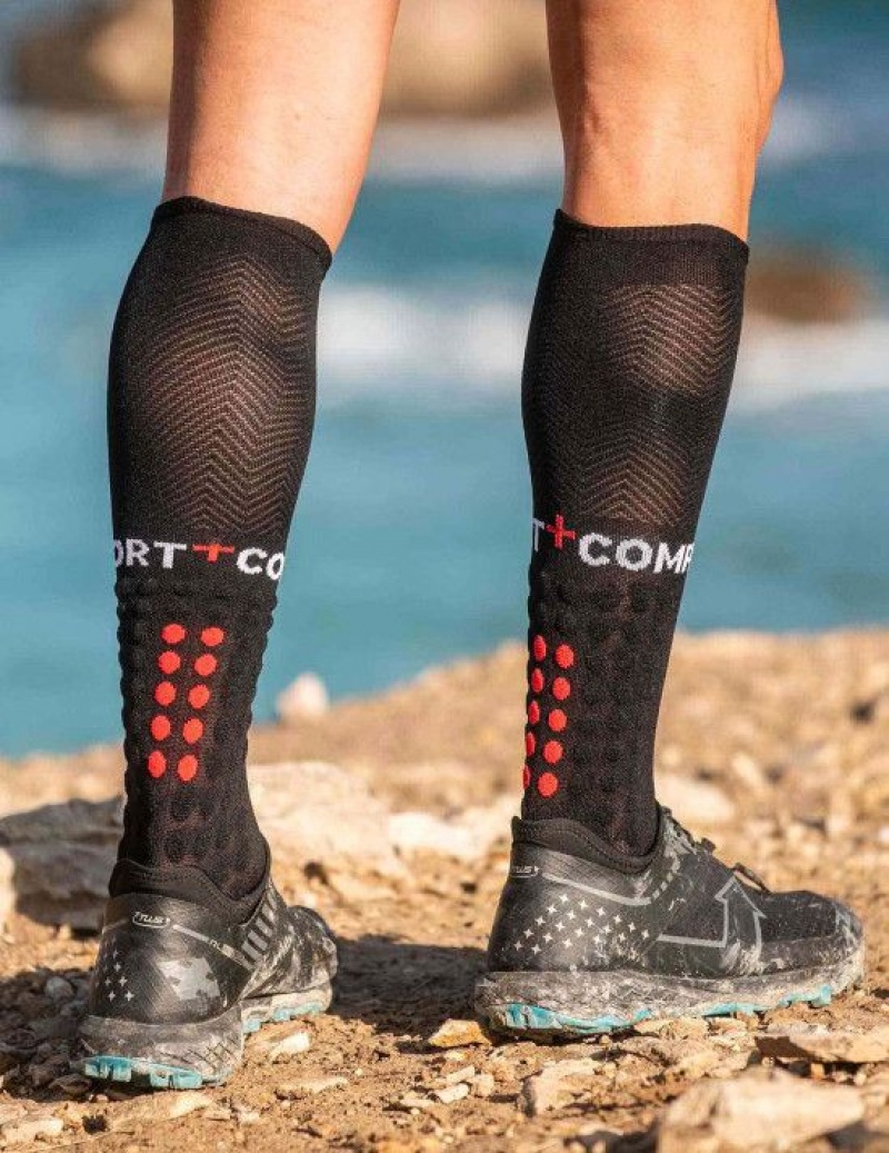 High Socks Compressport Full Socks Run Barbati Negrii | 320517-EYR