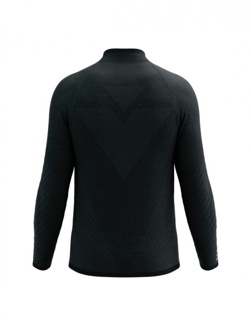 Jachetă De Alergare Compressport Seamless Zip Sweatshirt Barbati Negrii | 649513-XUP