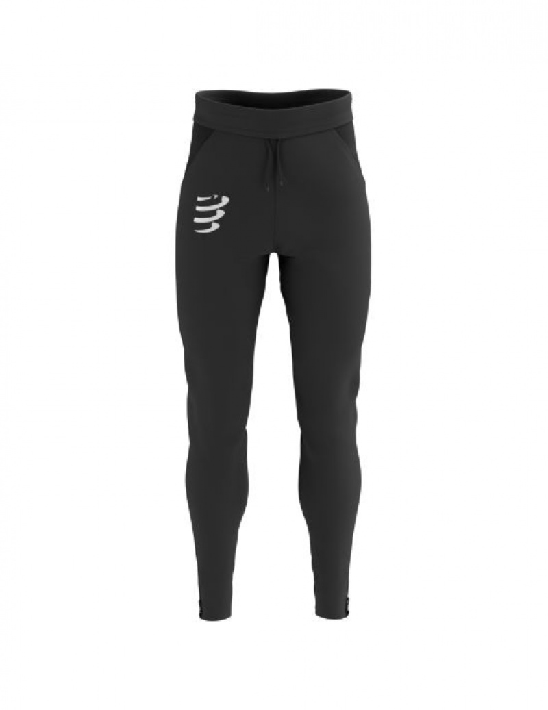 Pantaloni Compressport Hurricane Windproof Seamless Pants Barbati Negrii | 492635-WOV