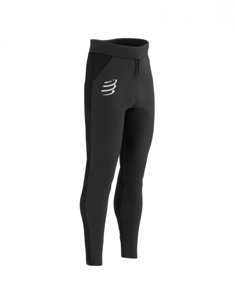 Pantaloni Compressport Hurricane Windproof Seamless Pants Barbati Negrii | 492635-WOV