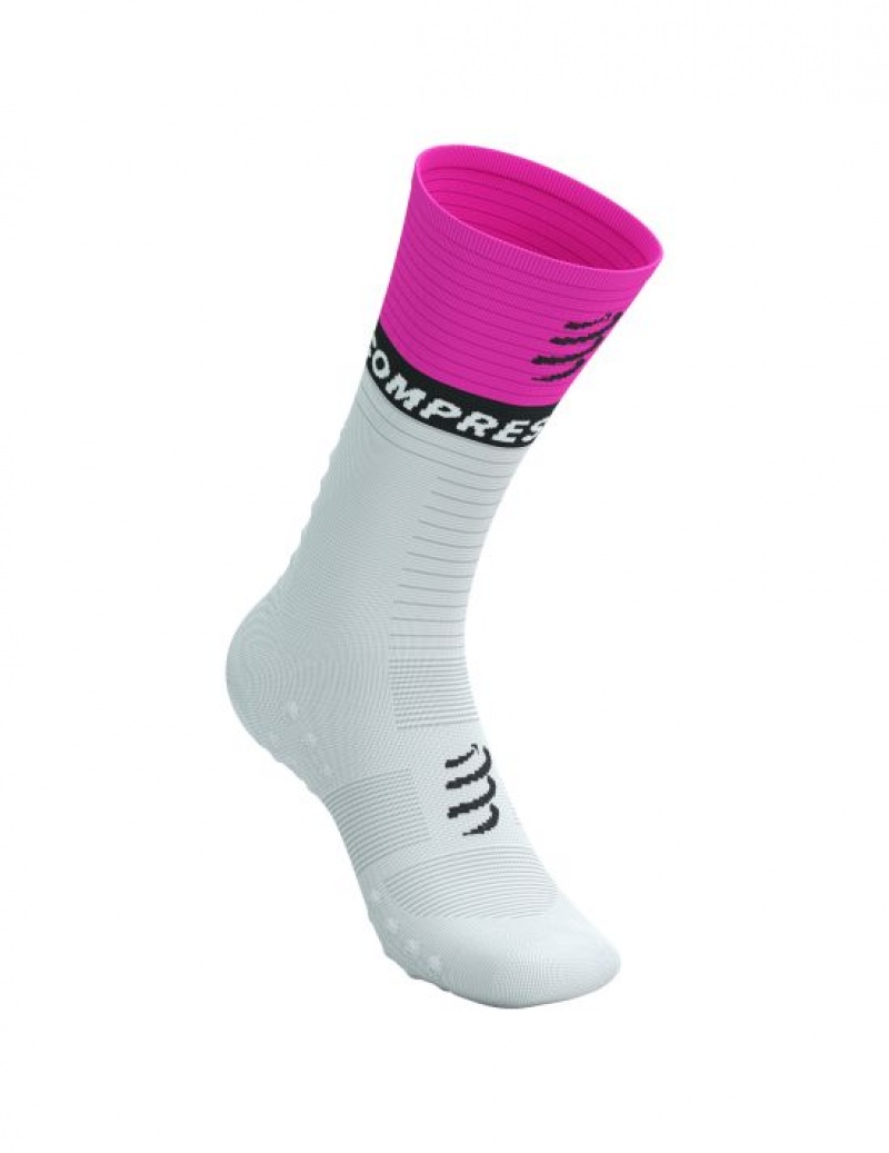 Sosete Alergare Compressport Mid-High Compression Socks V2.0 Barbati Albi Galbeni Roz | 513407-WJF