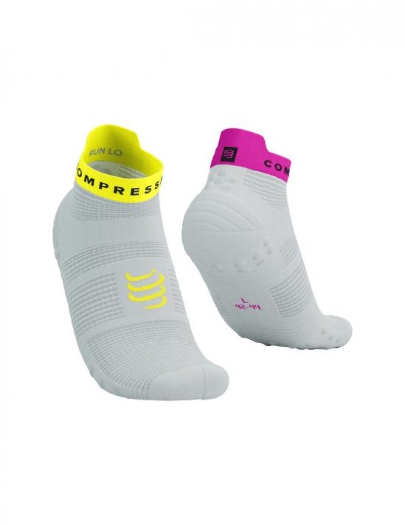 Sosete Alergare Compressport Pro Racing Socks v4.0 Run Low Barbati Albi Galbeni Roz | 768534-NFD