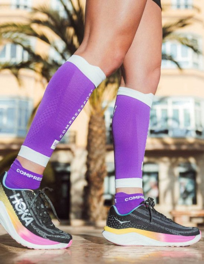 Sosete Alergare Compressport Pro Racing Socks v4.0 Run Low Barbati Violet Albi | 987532-SEX