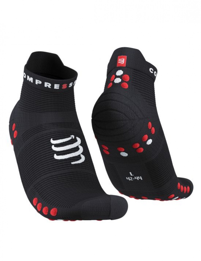 Sosete Alergare Compressport Pro Racing Socks v4.0 Run Low Barbati Negrii Rosii | 591376-IKC