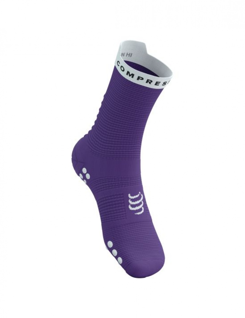 Sosete Alergare Compressport Pro Racing Socks v4.0 Run High Barbati Violet Albi | 529378-GLO