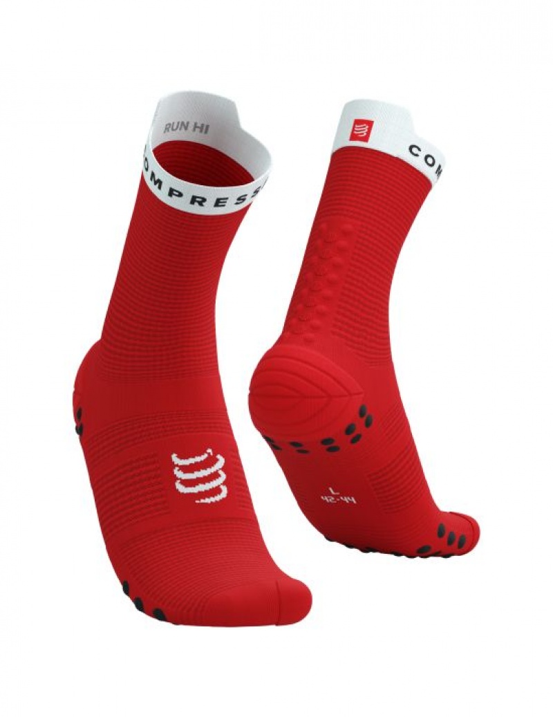 Sosete Alergare Compressport Pro Racing Socks v4.0 Run High Barbati Rosii Albi | 938265-KAI