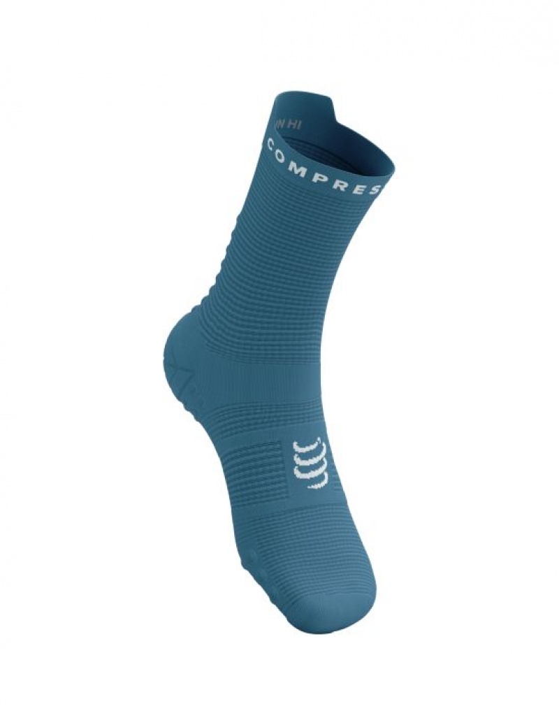 Sosete Alergare Compressport Pro Racing Socks v4.0 Run High Barbati Albastri Albi | 465390-DRO