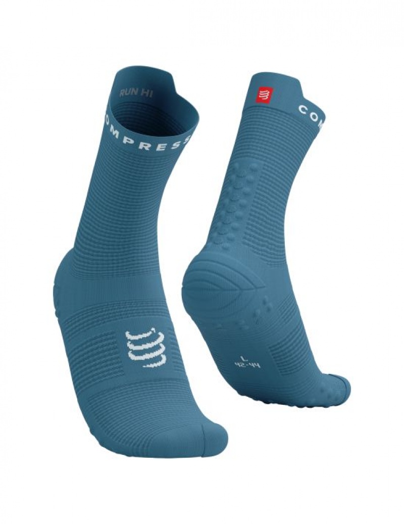 Sosete Alergare Compressport Pro Racing Socks v4.0 Run High Barbati Albastri Albi | 465390-DRO