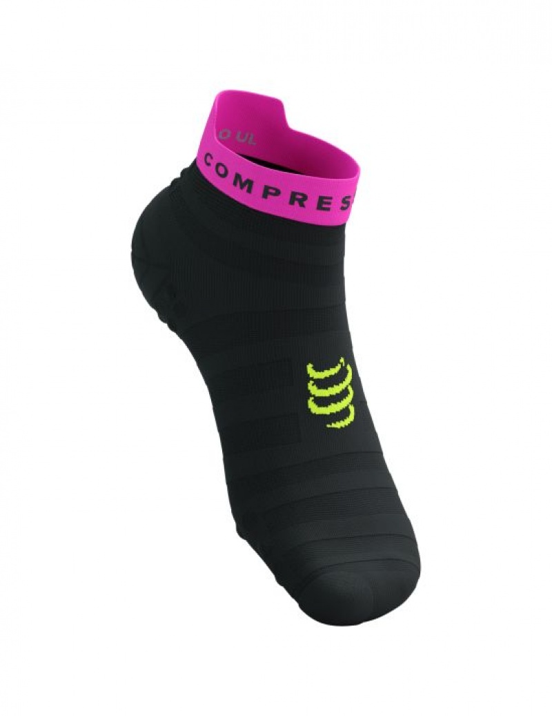 Sosete Alergare Compressport Pro Racing Socks v4.0 Ultralight Run Low Barbati Negrii Galbeni Roz | 370549-SVR