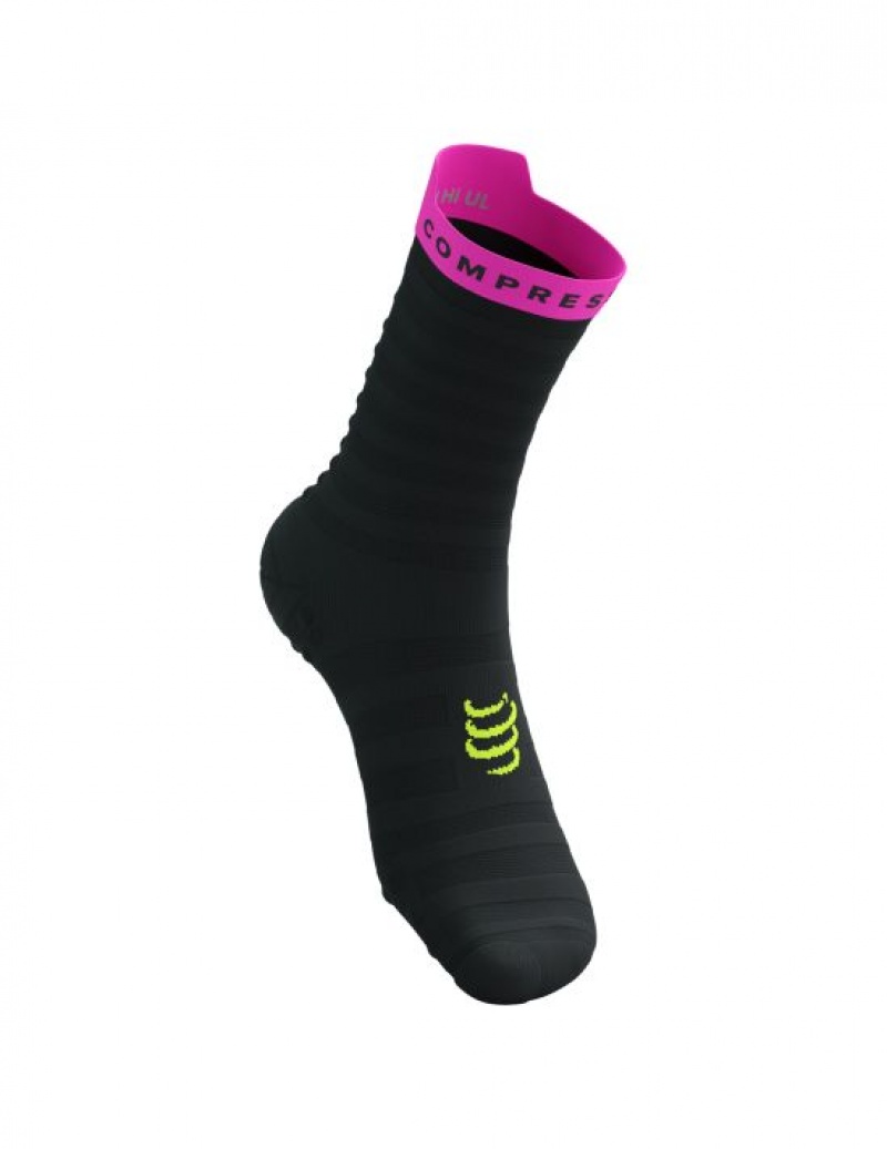 Sosete Alergare Compressport Pro Racing Socks v4.0 Ultralight Run High Barbati Negrii Galbeni Roz | 309681-XJH