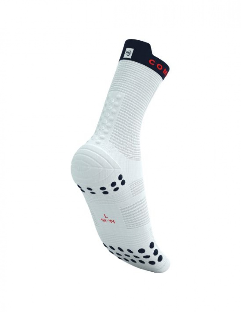 Sosete Alergare Compressport Pro Racing Socks v4.0 Run High Barbati Albi | 257049-QUJ