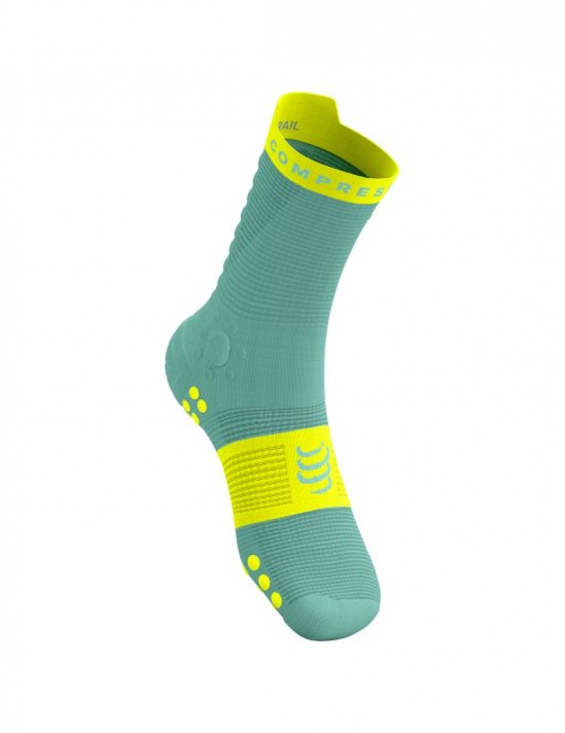 Sosete Alergare Compressport Pro Racing Socks v4.0 Trail Barbati Albastri Galbeni | 143609-HCK