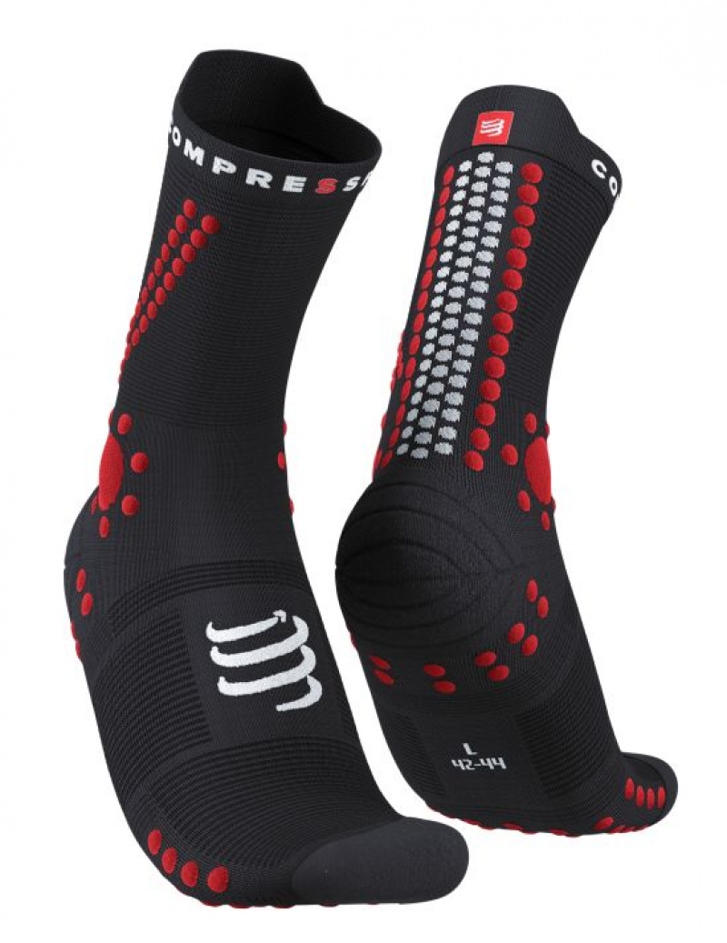 Sosete Alergare Compressport Pro Racing Socks v4.0 Trail Barbati Negrii Rosii | 104673-TMV