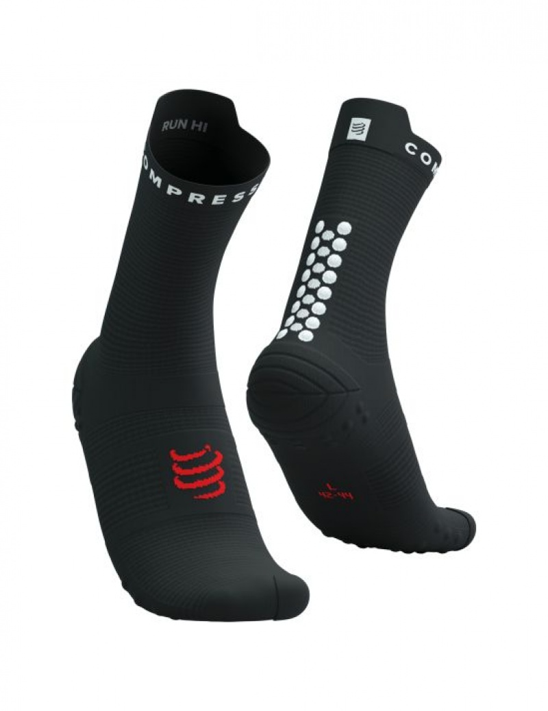 Sosete Alergare Compressport Pro Racing Socks v4.0 Run High Barbati Negrii Albi | 035621-ZEQ