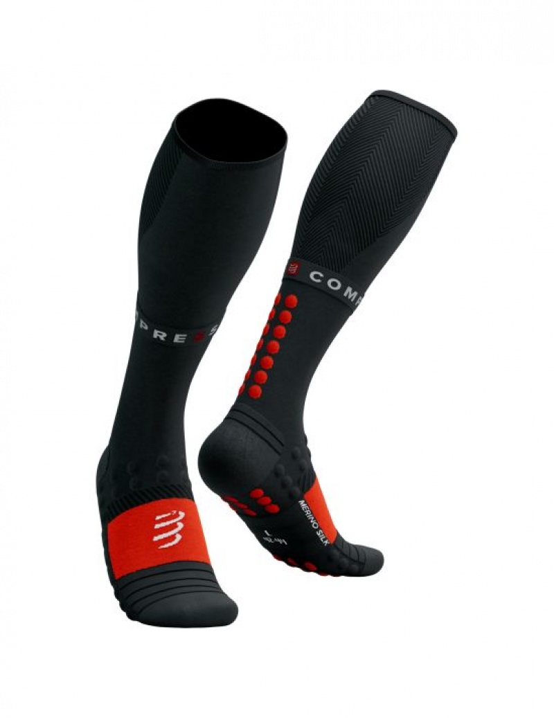 Sosete Compressport Full Socks Iarnă Run Unisex Negrii Rosii | 702438-XOT